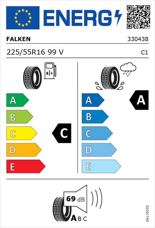 Tyre Label for Falken Ziex  ZE310 Ecorun 225/55R16 99V
