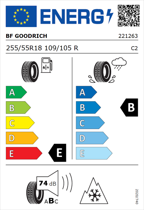 Tyre Label for BF Goodrich All-Terrain T/A KO2 RBL 255/55R18 109/105R